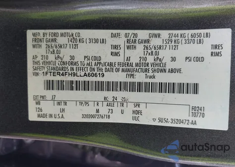 2020 Ford Ranger Xlt z USA, uszkodzony, nr VIN 1FTER4FH9LLA60619